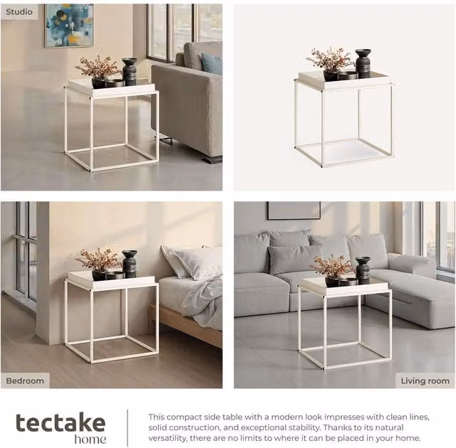 tectake Retro Metal Cube Bedside Table in White or Yellow, W/D/H: 40 x 40 x 44 cm
