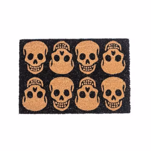 Nicola Spring Halloween Skulls Design Coir Door Mat, Brown and Multicolour, W: 60 cm, D: 40 cm – 1