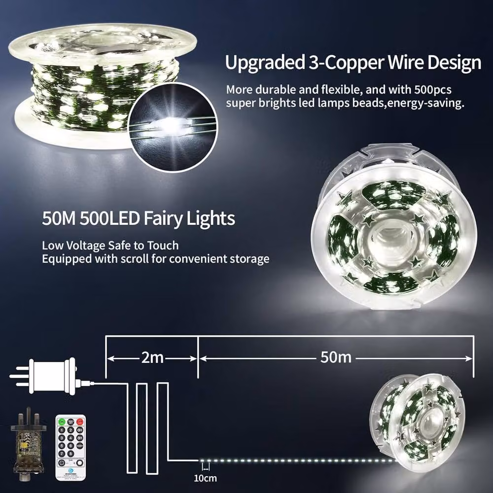 Garwarm White LED Christmas Fairy String Lights for Outdoor Use – 6
