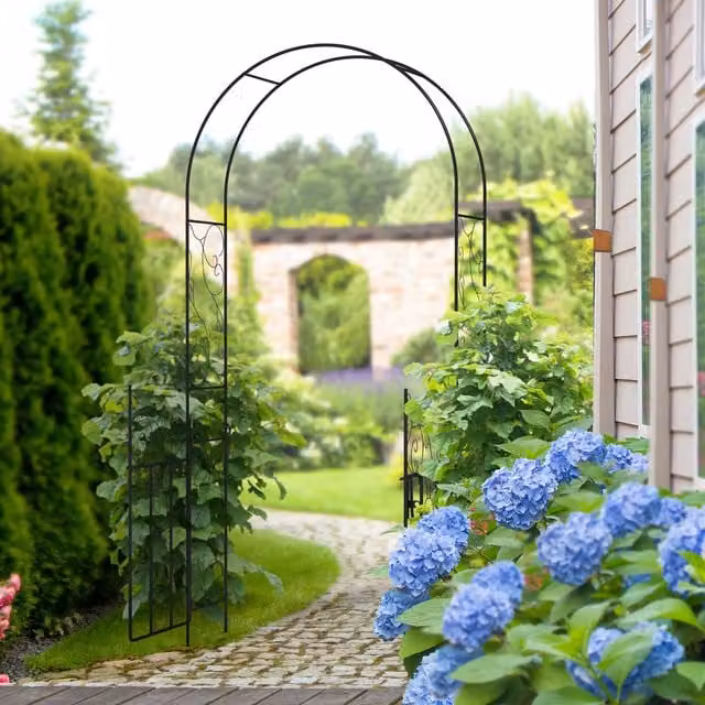 Outsunny Classic Metal Garden Arch with Double Gate in Matt Black