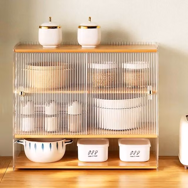 Kelvenix Brown Acrylic and Bamboo Spice Rack for Kitchen Countertop Storage, W: 24 cm, D: 51 cm, H: 44 cm