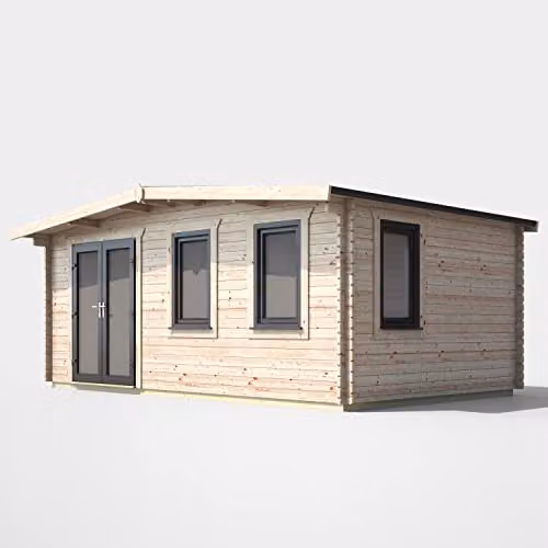 Powersheds Premium Apex Chalet Log Cabin in Natural Brown with Double Doors, EPDM Rubber Roofing and Toughened Glass Windows (Left Orientation Door) – 1