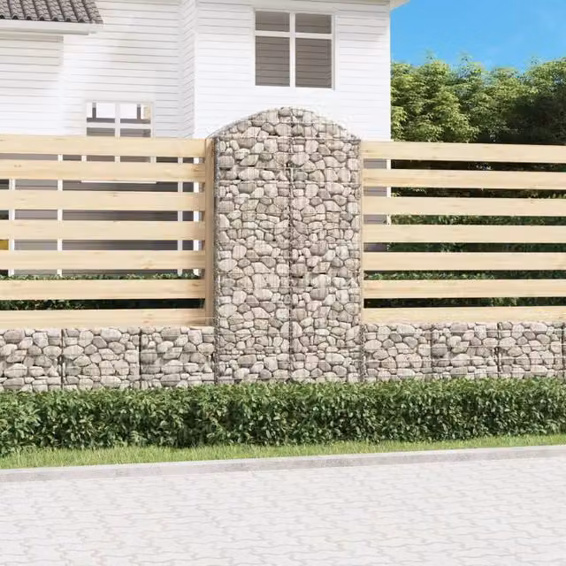 Berkfield Home Arched Gabion Basket in Silver Galvanised Steel, W: 100 cm, D: 50 cm, H: 200-220 cm – 1