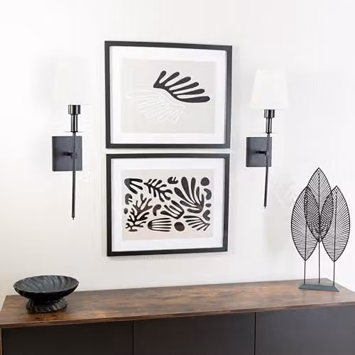 ValueLights Set of 2 Rechargeable LED Wall Lights with Fabric Shade and Remote Control, Dimmable Black and Gold/Brass Sconces – 4