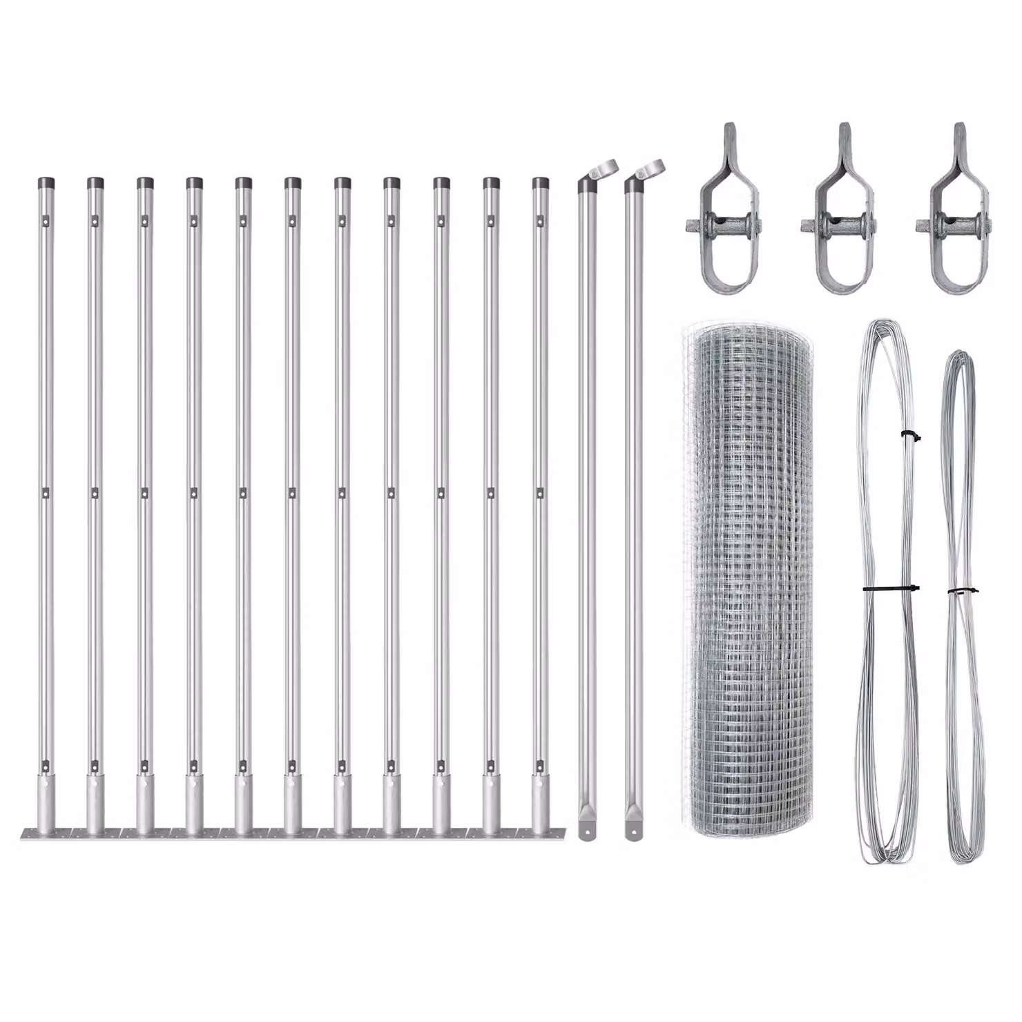 Berkfield Home Grey Galvanised Steel Single-Bar Welded Wire Fence with 13 Round Flanged Posts, W: 40 cm, L: 25 m – 2