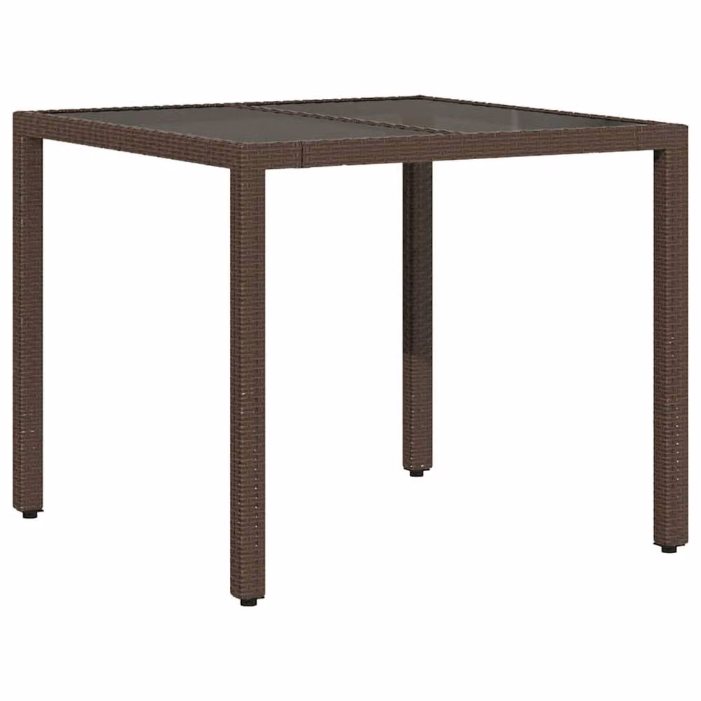 Berkfield Home Brown Poly Rattan Square Garden Table with Glass Top W/D/H: 90 x 90 x 75 cm – 3