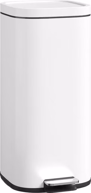 HOMCOM 30L White Kitchen Pedal Bin with Soft-Close Lid and Removable Inner Bucket