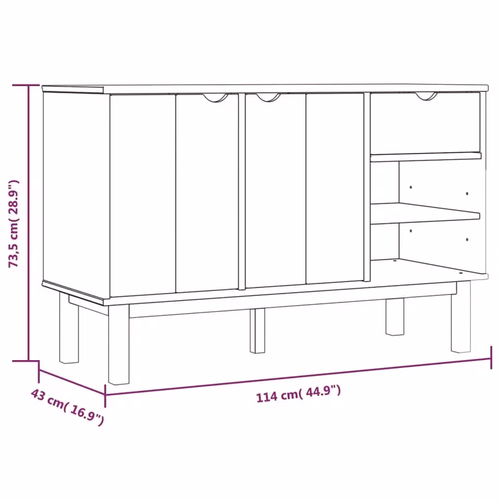 Berkfield Home OTTA Sideboard in Brown Solid Pine Wood, W/D/H: 114 x 43 x 73.5 cm – 3