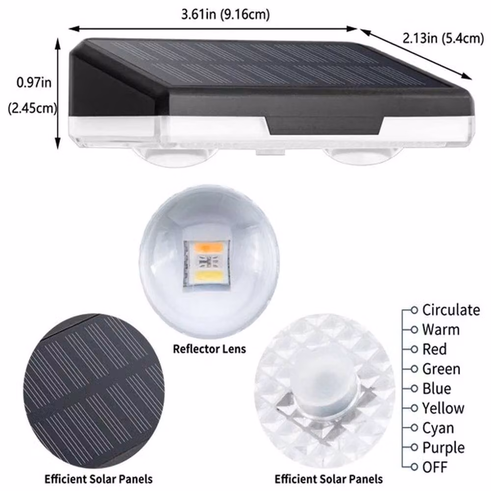 FLAVORA 4-Piece Set of Solar Powered LED RGB Multicolour Garden Wall and Fence Lights in Black – 2