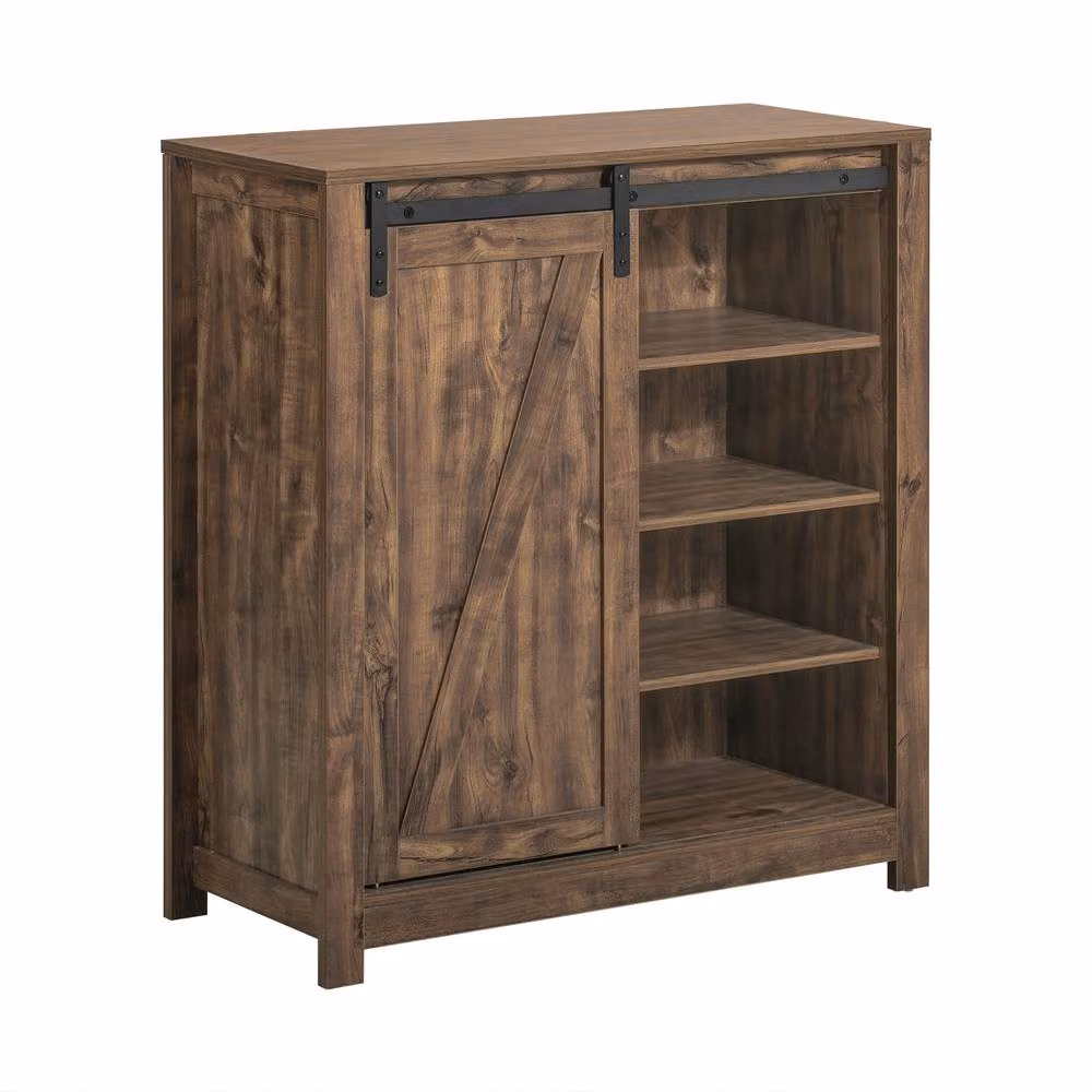 SoBuy Multifunctional Rustic Dark Brown Entrance Cabinet with Sliding Barn Doors and Internal Drawers – 2