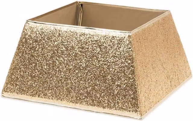 Christmas Village Glitter Square Christmas Tree Skirt in Gold, W/D: 48 x 48 cm – 1