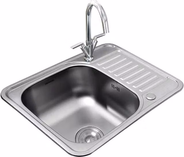 NESTLUNE Single Bowl Stainless Steel Inset Kitchen Sink, Silver, W: 100 cm, D: 52 cm