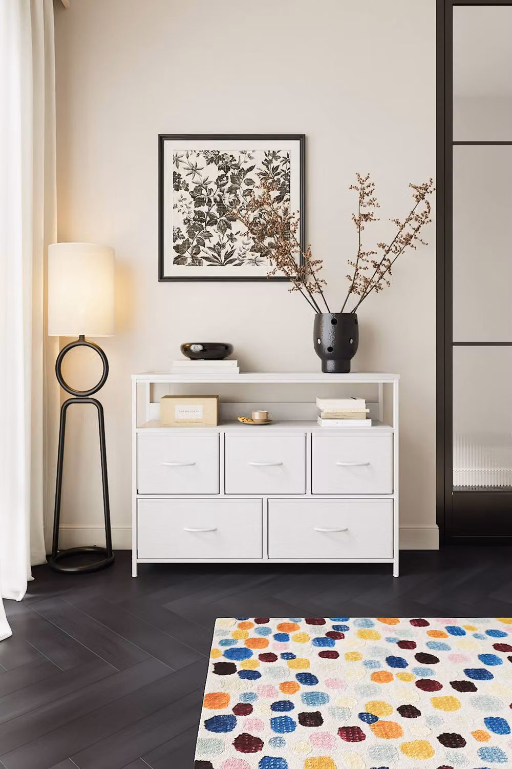 Living and Home 5-Drawer Metal Frame Chest of Drawers Storage Cabinet with Power Strip in White – 2