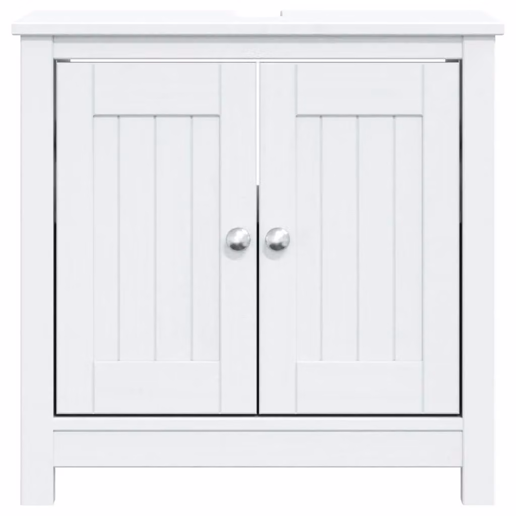 Berkfield Home BERG White Solid Wood Pine Bathroom Sink Cabinet W/D/H: 60 x 34 x 59 cm – 2