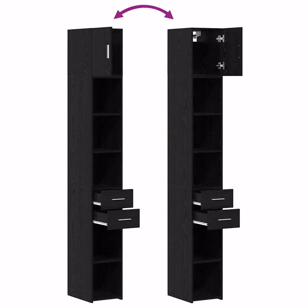 Berkfield Home Slim Storage Cabinet in Black Oak, W: 30 cm, D: 42.5 cm, H: 225 cm – 5