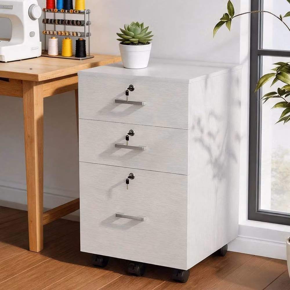 KORVIXA 3 Drawer Rolling File Cabinet in White with Lock and Castors – 2