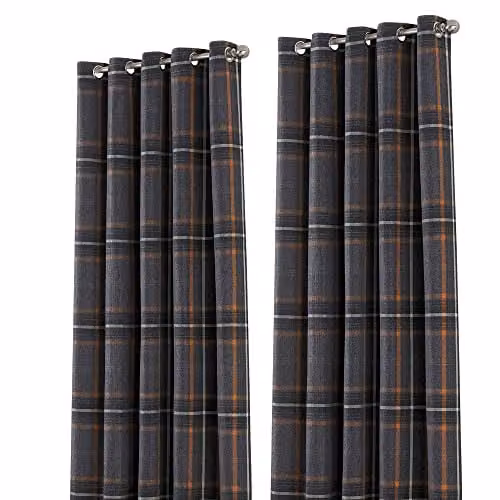 Paoletti Riva Aviemore Checked Eyelet Curtains, Rust Red and Grey, W: 137 cm, H: 168 cm