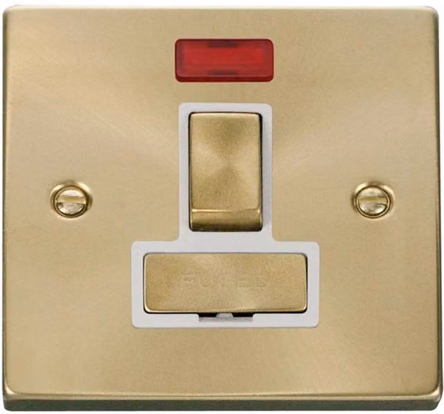 SE HOME Satin Brushed Brass 13A Fused Ingot Connection Unit Switched with Neon in White and Gold
