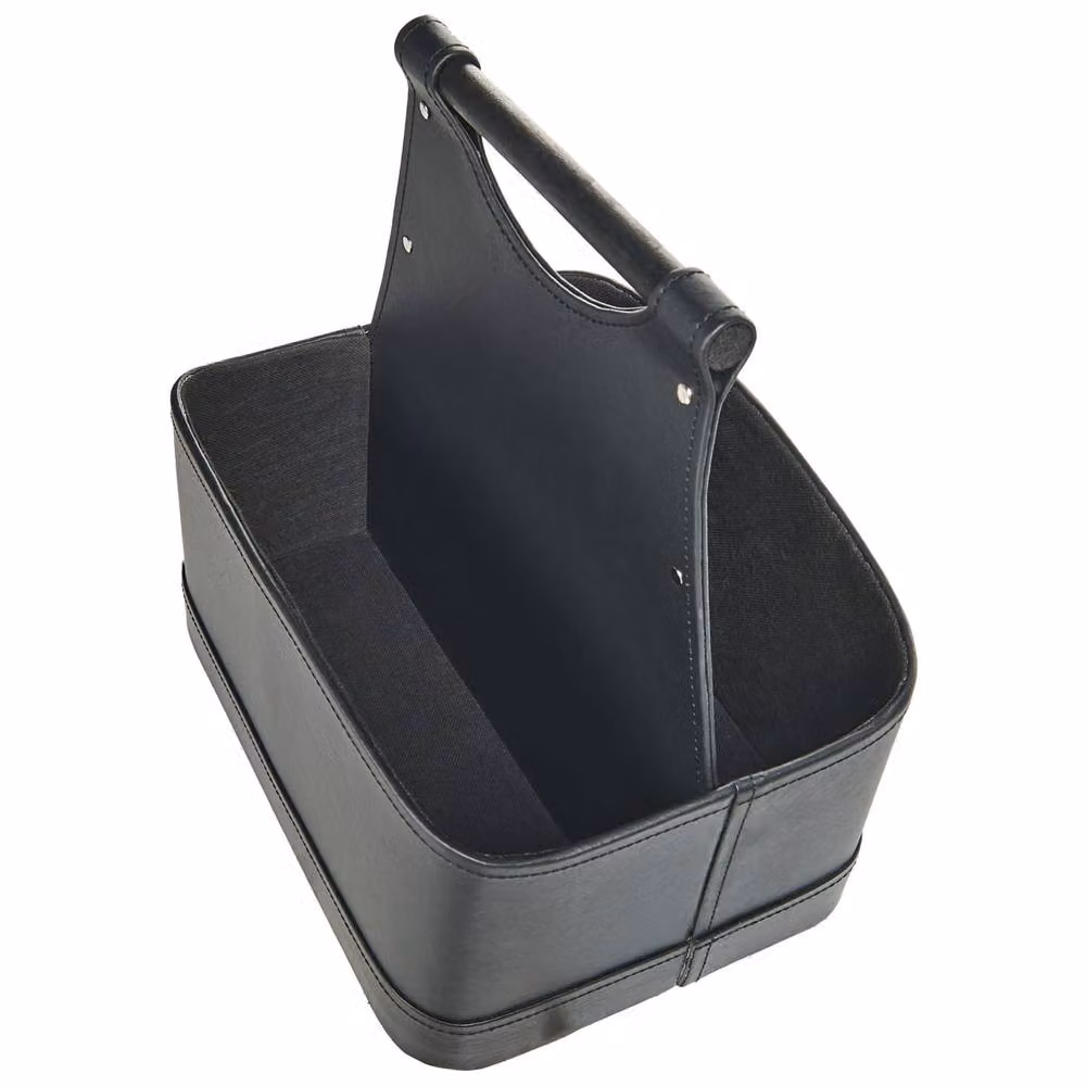 Wyld and Coco Graphite Grey Faux Leather Two Compartment Storage Basket with Handles W/D/H: 33.0 x 23.0 x 32.0 cm – 4