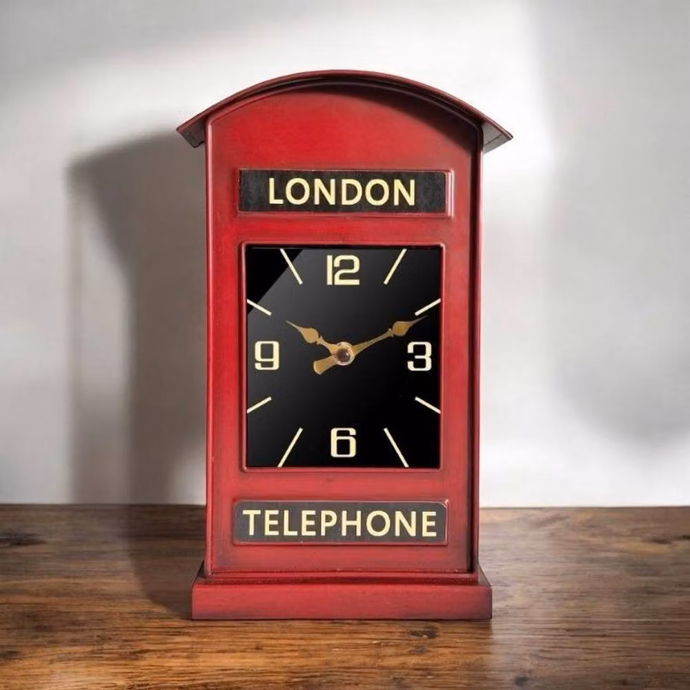 Minster Analog Metal Tabletop Clock in Red, W: 18 cm, D: 7 cm, H: 30 cm – 2