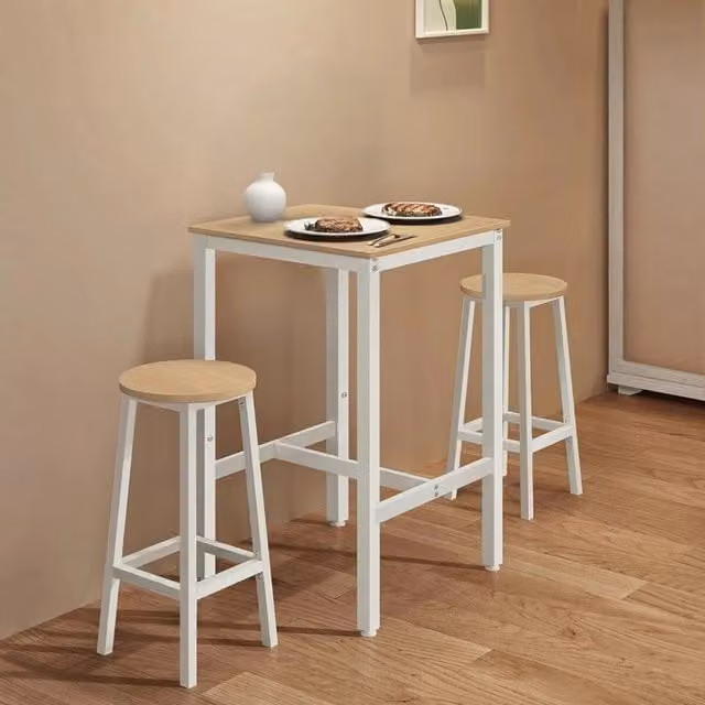 The Bazaarist Square Dining Table with Oak and Composite Top in Beige, White and Brown, W/D/H: 100 x 100 x 76 cm