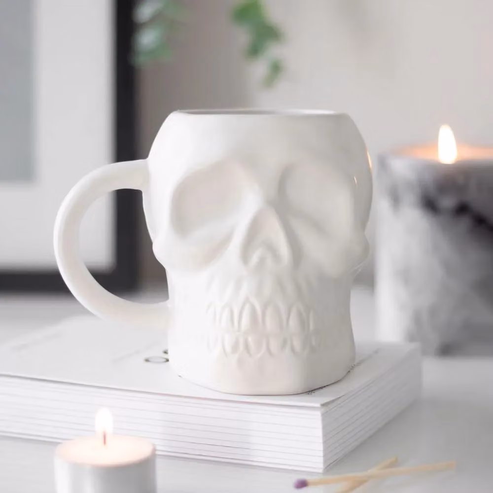 Something Different Dark Matter Skull Halloween Ceramic Mug in White, 500 ml – 2