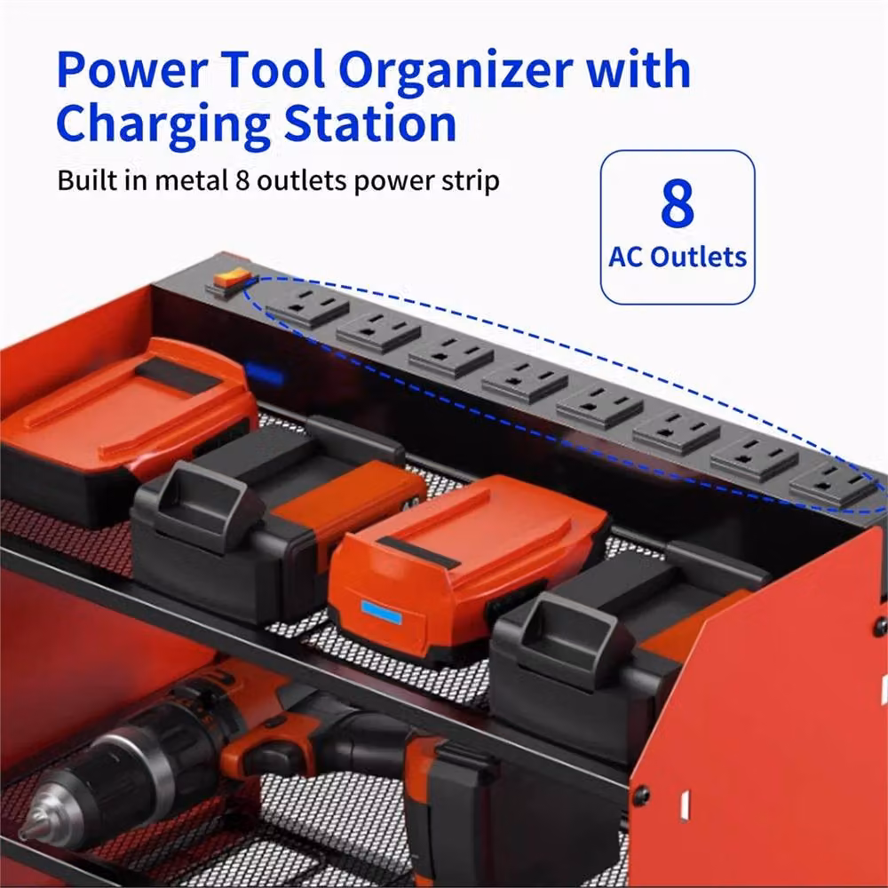 Nordara Heavy Duty Wall Mounted Power Tool Organizer Storage Rack in Red – 3