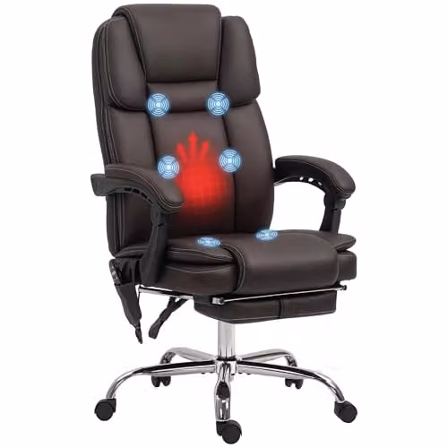 Vinsetto Executive Massage Office Chair in Brown PU Leather with Headrest and Swivel Function
