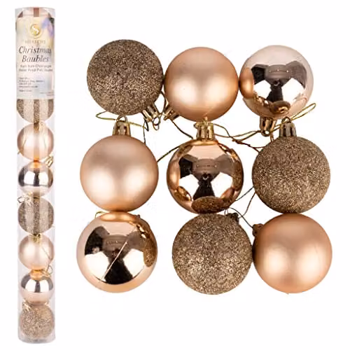 Shatchi 6-Piece Shatterproof Gold Christmas Bauble Hanging Decorations, 60mm Round Plastic Ornaments – 1