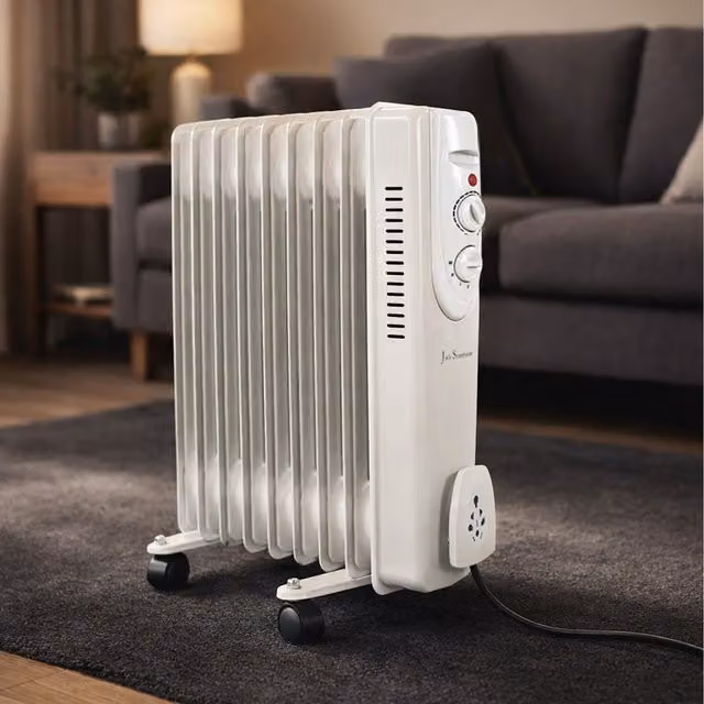 Jack Stonehouse 2000W Oil Filled Radiator, Freestanding Electric Heater with Thermostat and Overheat Protection, White or Grey – 5