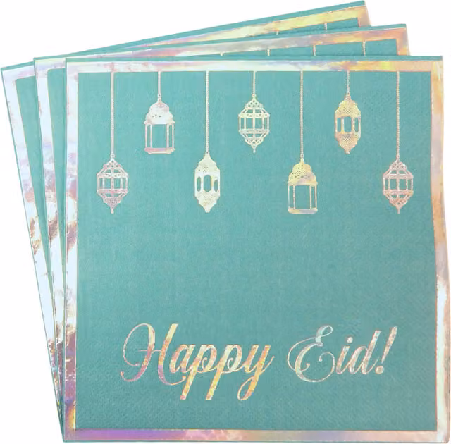Peacock Supplies Happy Eid Party Napkins in Petrol and Silver