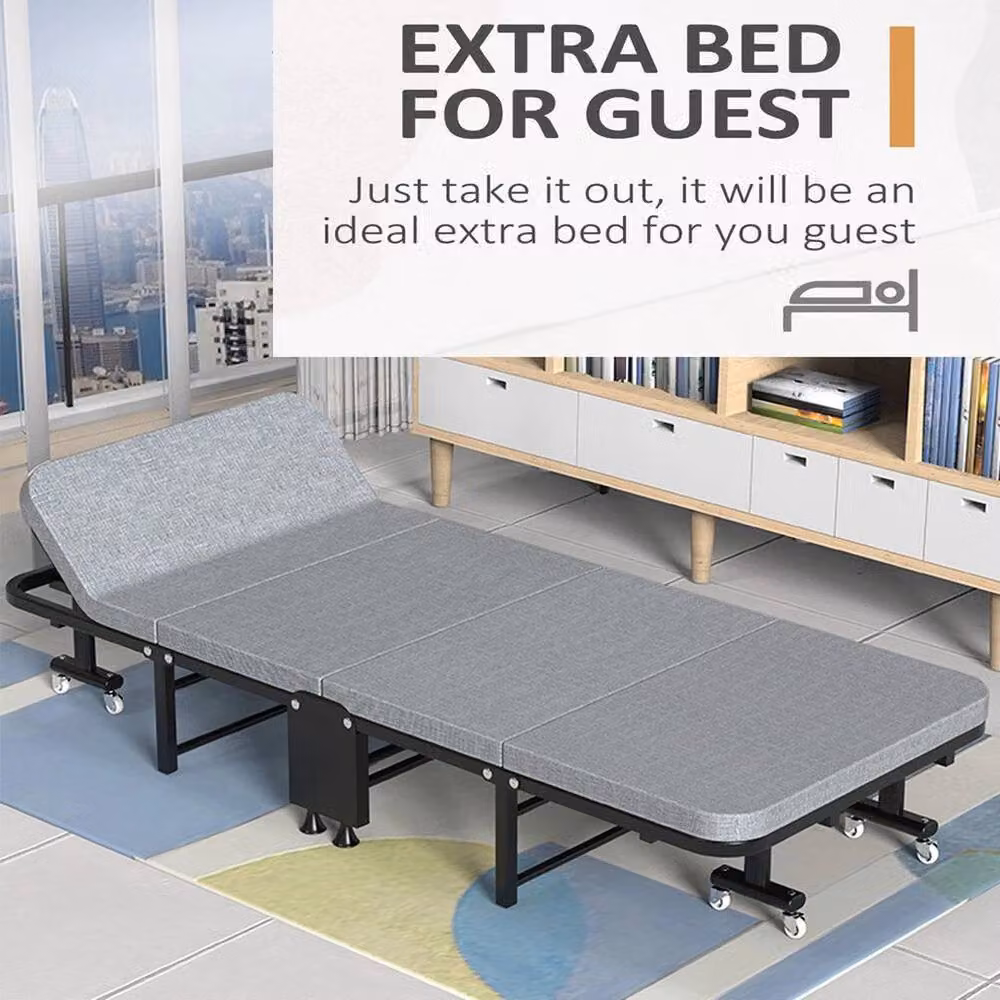 NESTLUNE Grey Folding Single Rollaway Guest Bed with Metal Frame – 3