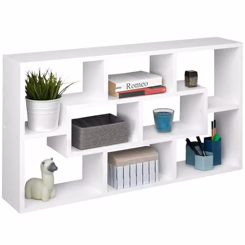 tectake Cassandra White Wall-Mounted Cube Storage Bookcase with 8 Open Compartments, W: 85 cm, H: 48 cm, D: 16 cm – 1