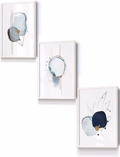 ARTZE Abstract Blue Winter Moods Angel Framed Wall Art in White, Blue and Gold, W: 33 cm, H: 45 cm, D: 0.2 cm