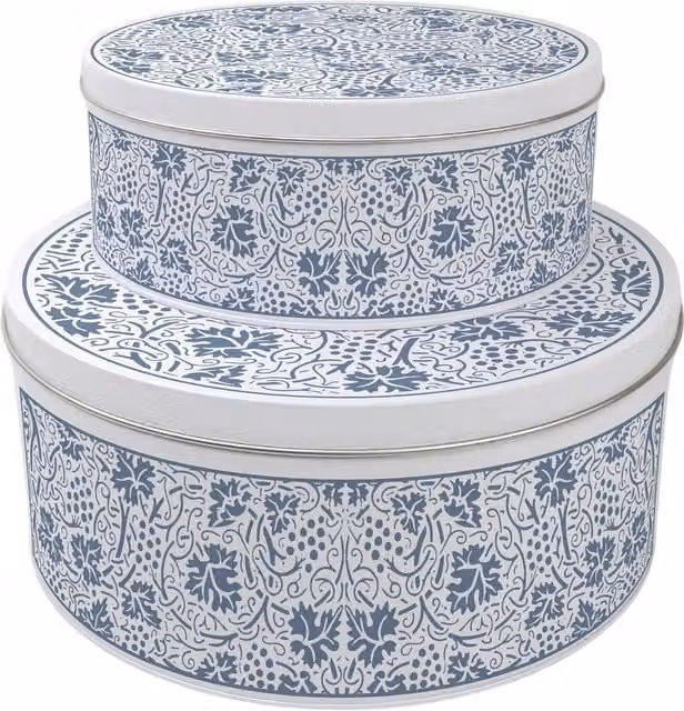 Purely Home Blue Oak Leaves and Berries Round Nesting Cake Tin Set
