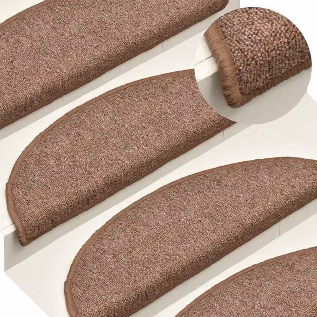 Berkfield Home Self-Adhesive Carpet Stair Treads, 15 Pieces, Brown, W/D/H: 56 x 17 x 3 cm