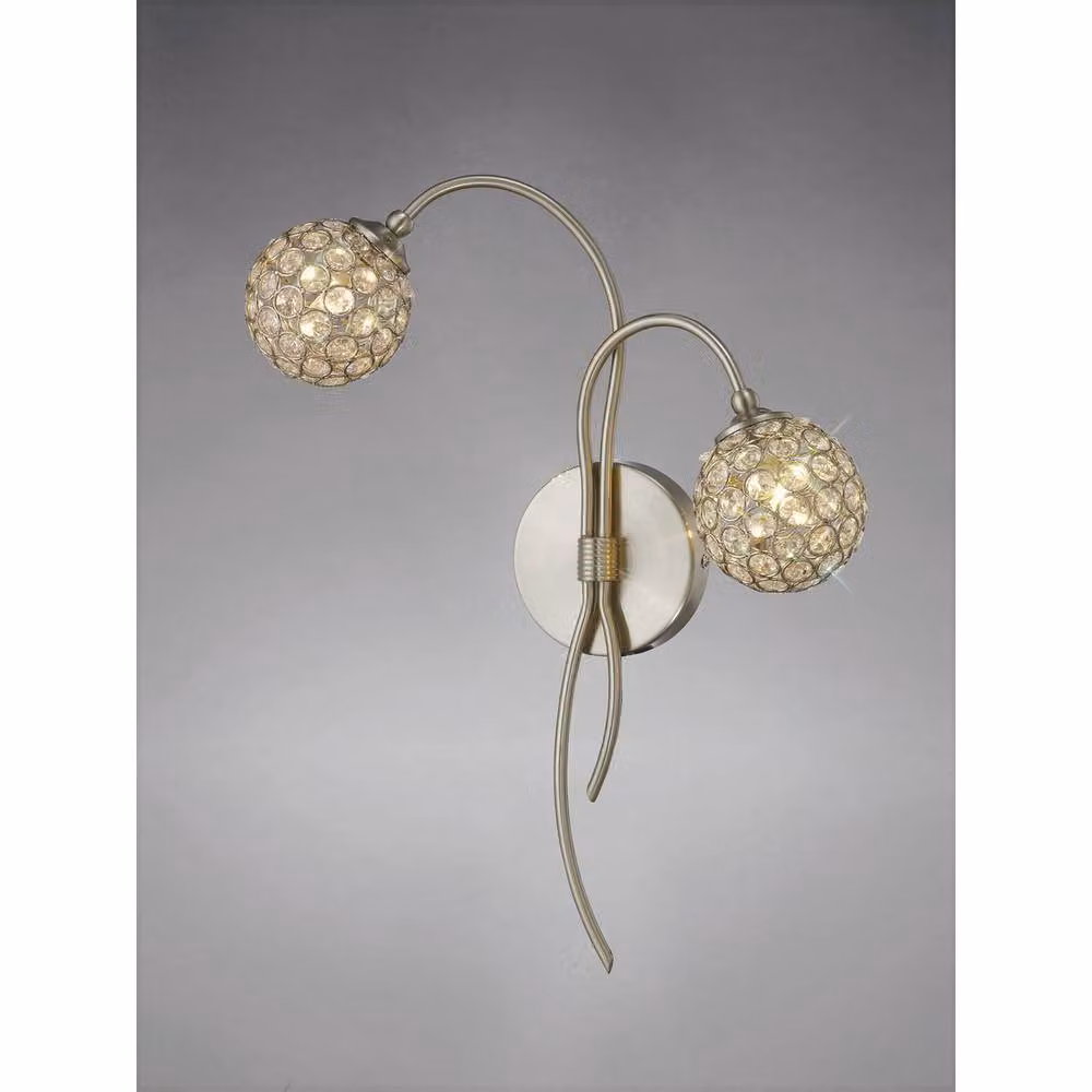 Netlighting Apollo 2-Light G9 Wall Lamp in Satin Nickel and Grey Crystal – 2