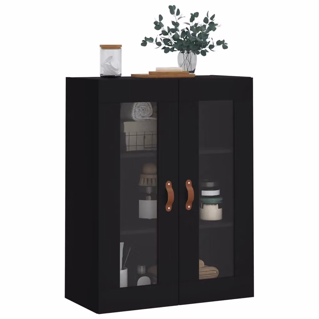 Berkfield Home Wall Mounted Cabinet with Glass Doors, Black, W/D/H: 69.5 x 34 x 90 cm – 4