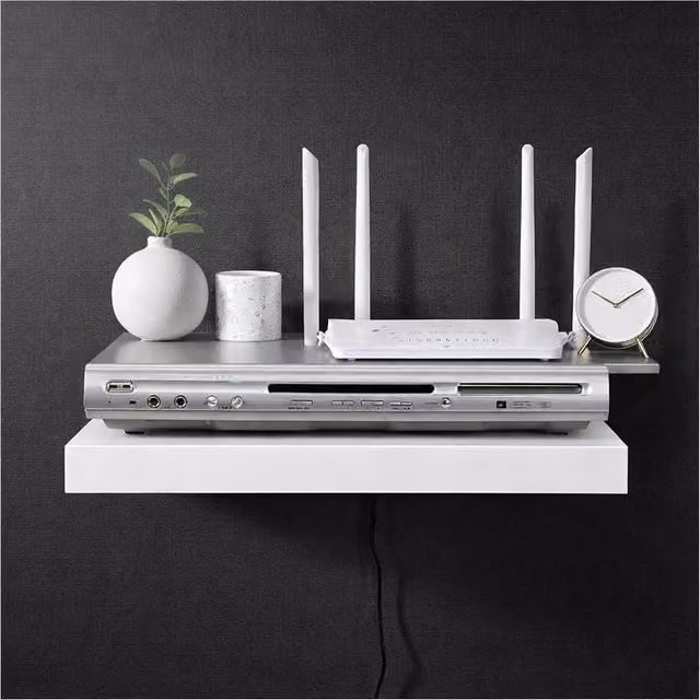 Spot On Dealz White Glossy Floating Media Shelf for Living Room or Bedroom, W: 45 cm