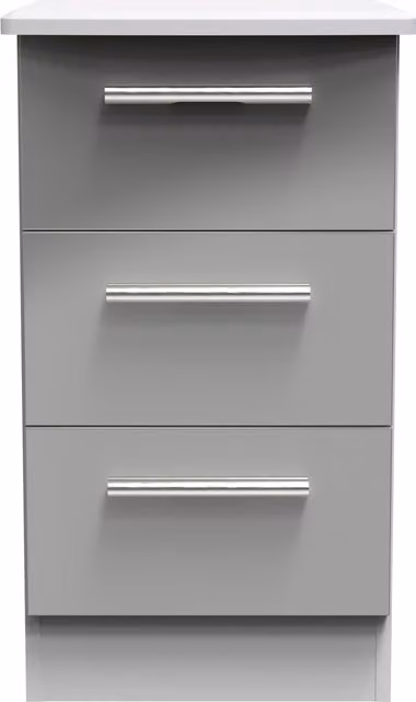 Knightsbridge Ready Assembled 3 Drawer Bedside Cabinet in Grey Gloss