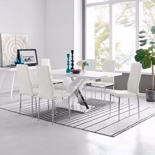 FurnitureboxUK Atlanta Modern Rectangular High Gloss White Dining Table and 6 Milan Chairs Set