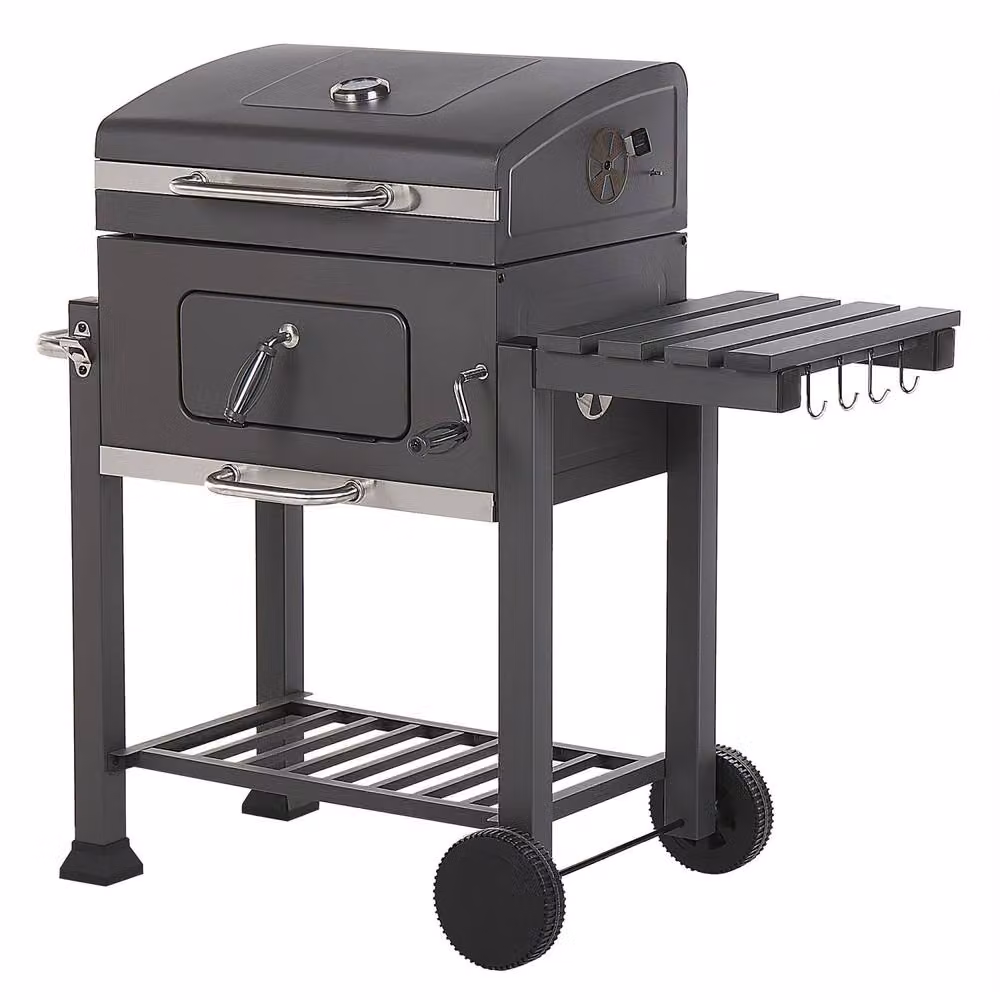 Wyld and Coco Charcoal BBQ Grill with Lid, Thermometer, Warming Rack and Wheels in Grey – 4
