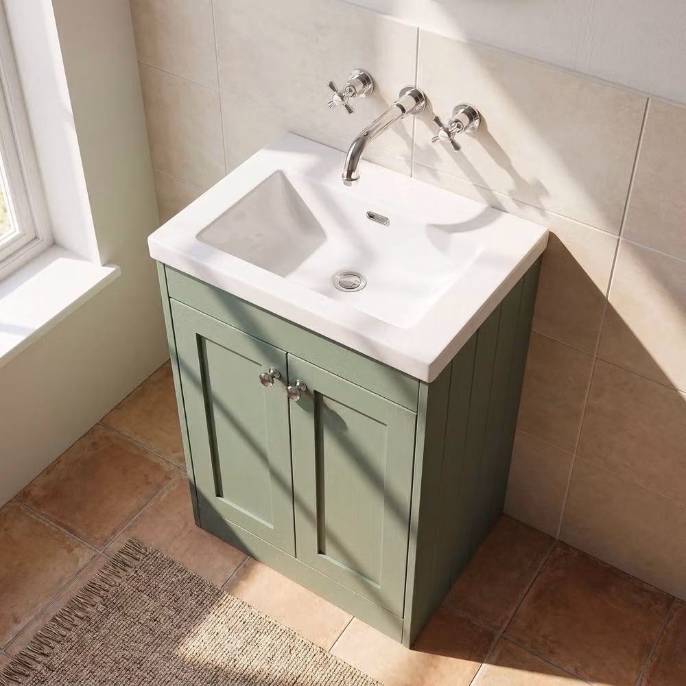 Balterley 600mm Green Floor Standing 2 Door Minimalist Bathroom Unit with Soft Close Hinged Doors – 2