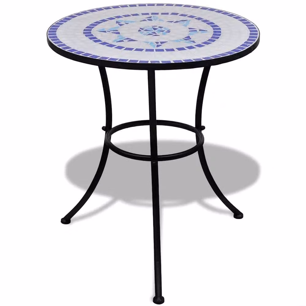 Berkfield Home Sturdy Bistro Table in Blue and White Geometric Mosaic, W: 60 cm, D: 60 cm, H: 70 cm – 2