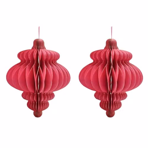 Widdop and Co Set of 2 Pink and Gold Geometric Paper Christmas Baubles, Diameter: 15 cm – 1