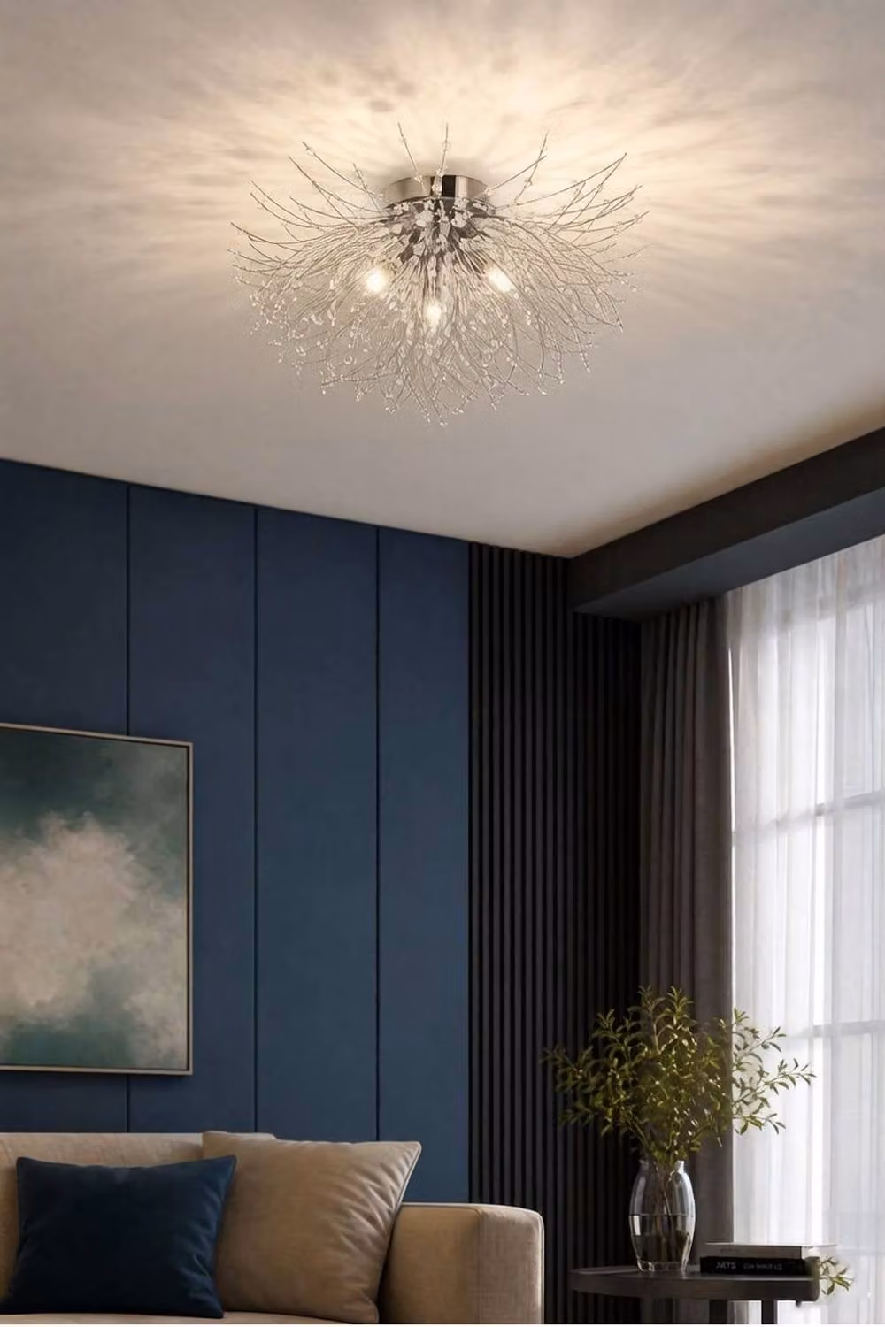 Garden Sanctuary Sputnik Flush Mount Ceiling Light in Silver with Crystal Details – 2