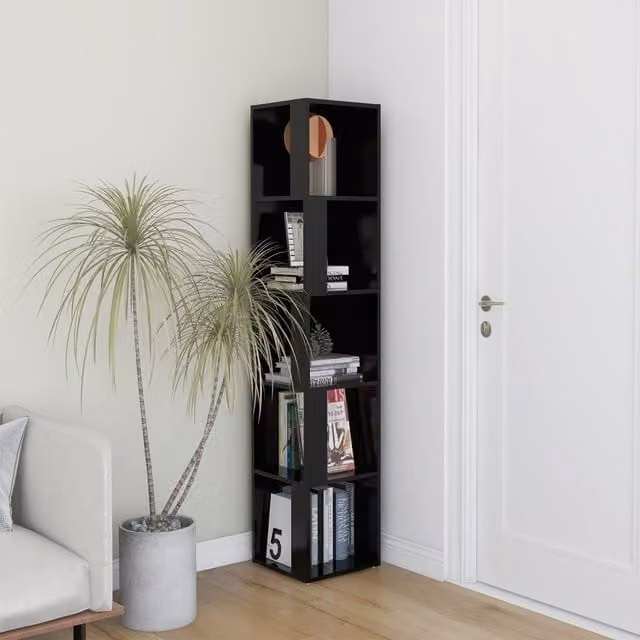 Berkfield Home Corner Cabinet in Black Engineered Wood, H 164.5 x W 33 x D 33 cm