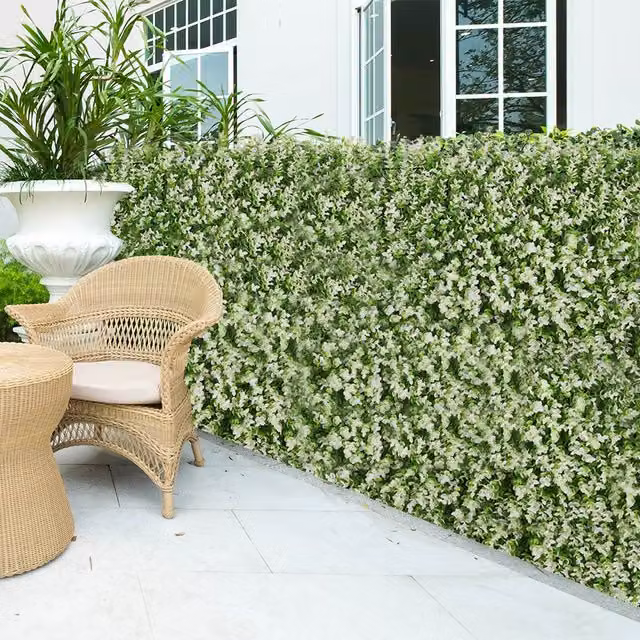 Livingandhome Artificial Eucalyptus Hedge Wall Decoration Screen in White and Green, Pack of 2
