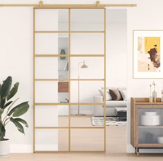 Berkfield Home Modern Sliding Door in Gold with Clear ESG Glass and Aluminium, W: 102.5 cm, H: 205 cm