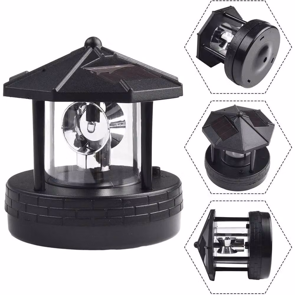 FLAVORA Large Solar Rotating LED Lighthouse Garden Light in Black – 3